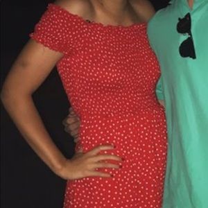 Off the shoulder polka dot dress